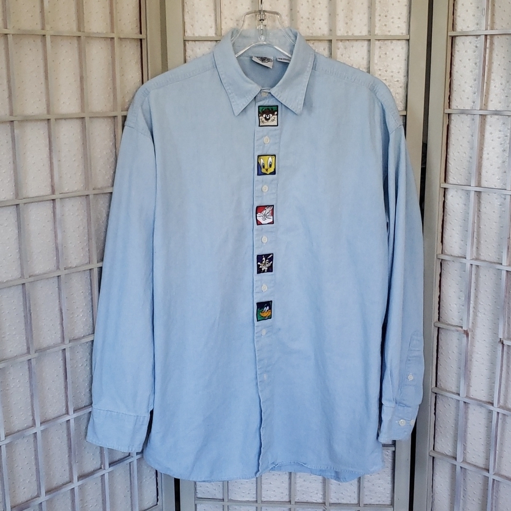Acme clothing vintage looney toons blue button down embroidery shirt  size M